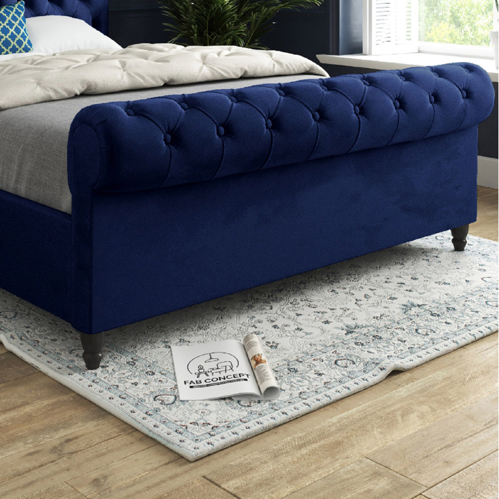 Sienna Double Blue Soft Velvet Upholstered Sleigh Bed Frame with Scrolled Headboard Image 4
