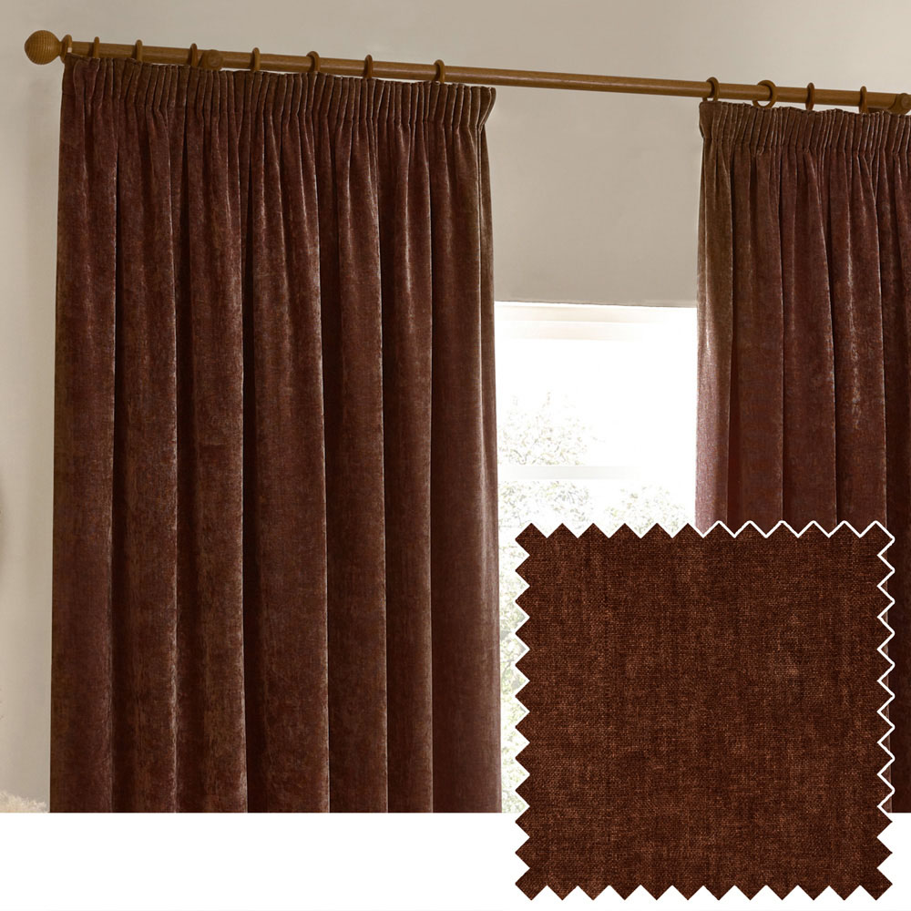 Yard Heavy Nutmeg Chenille Velvet Pencil Pleat Curtains 229 x 229cm Image 4