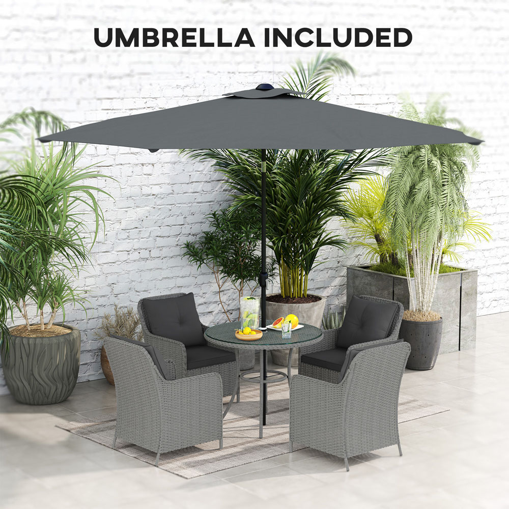 Outsunny 4 Seater Light Grey Rattan Garden Dining Set with Parasol and Cushions Image 7