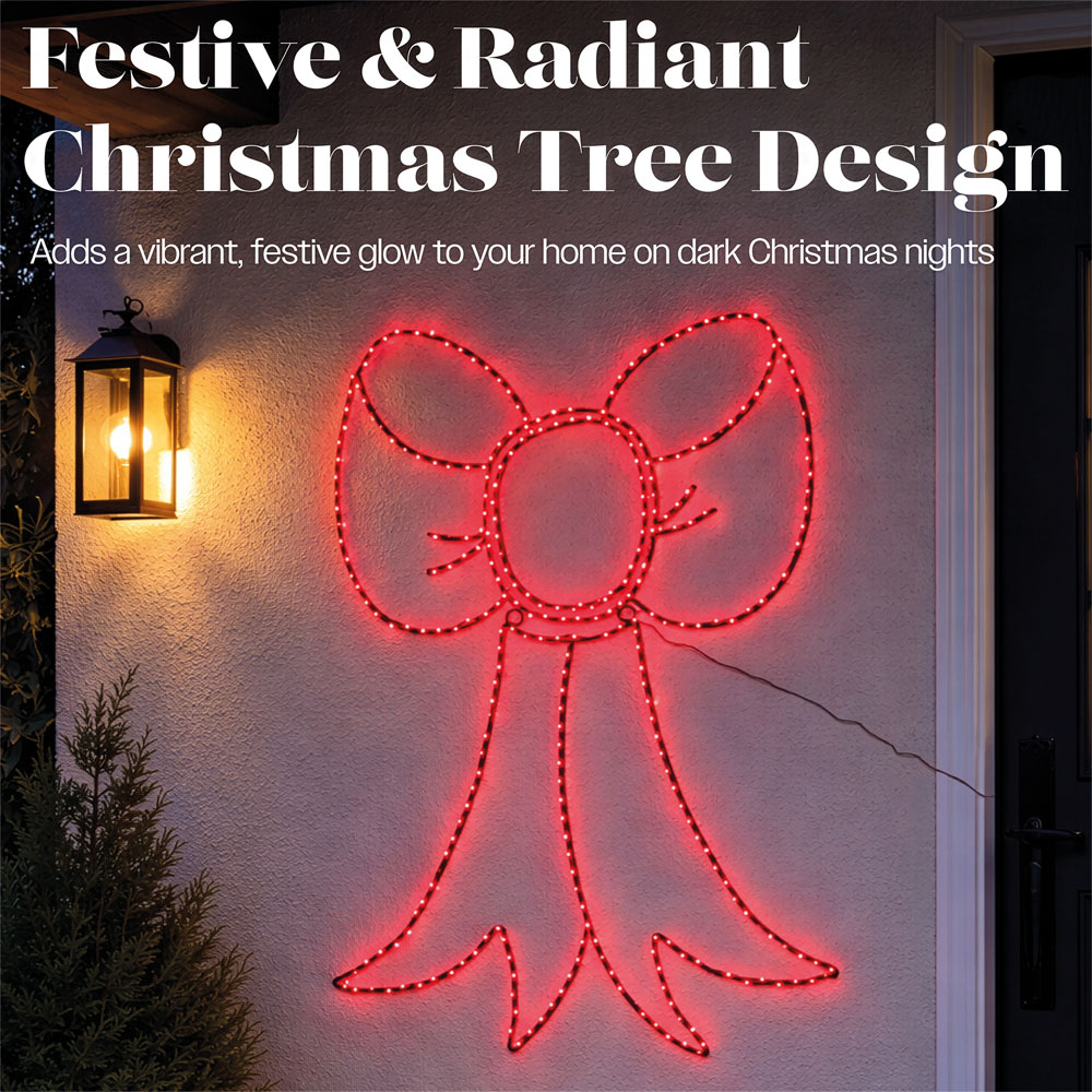 Xmas Haus 316 Red Micro LED Metal Bow Silhouette Christmas Decoration 75cm Image 3