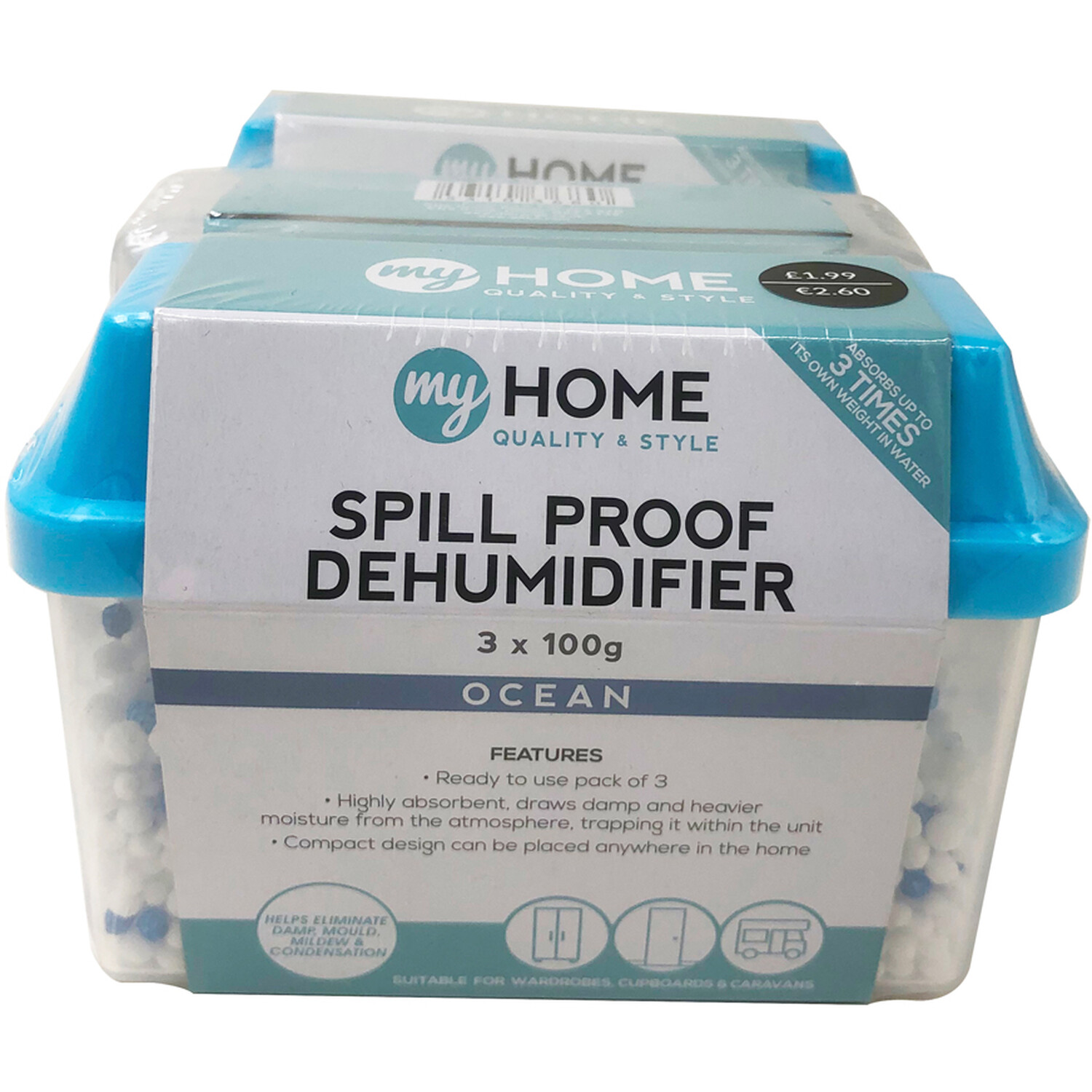 Pack of 3 Spill Proof Dehumidifiers Ocean - Blue Image 3