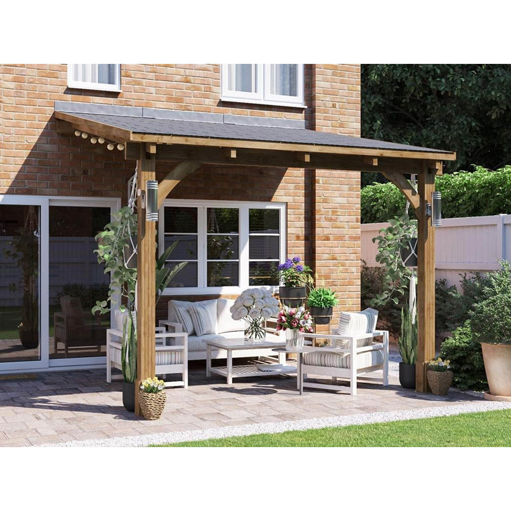Dunster House Leviathan 3 x 3m Brown Lean To Gazebo with Roof Shingles Image 3