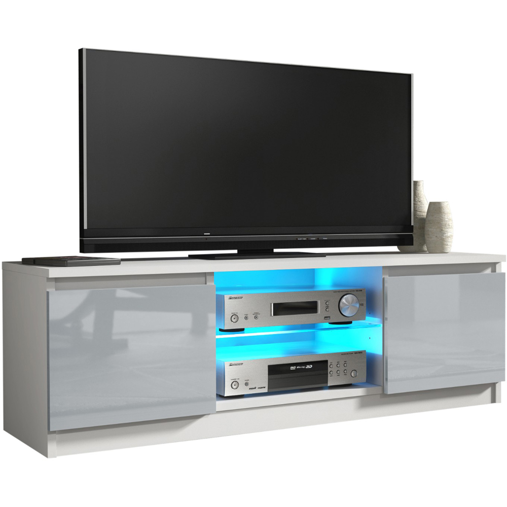 Creative Furniture Aura White and Grey Gloss 2 Door 2 Shelf TV Unit with LED Image 3