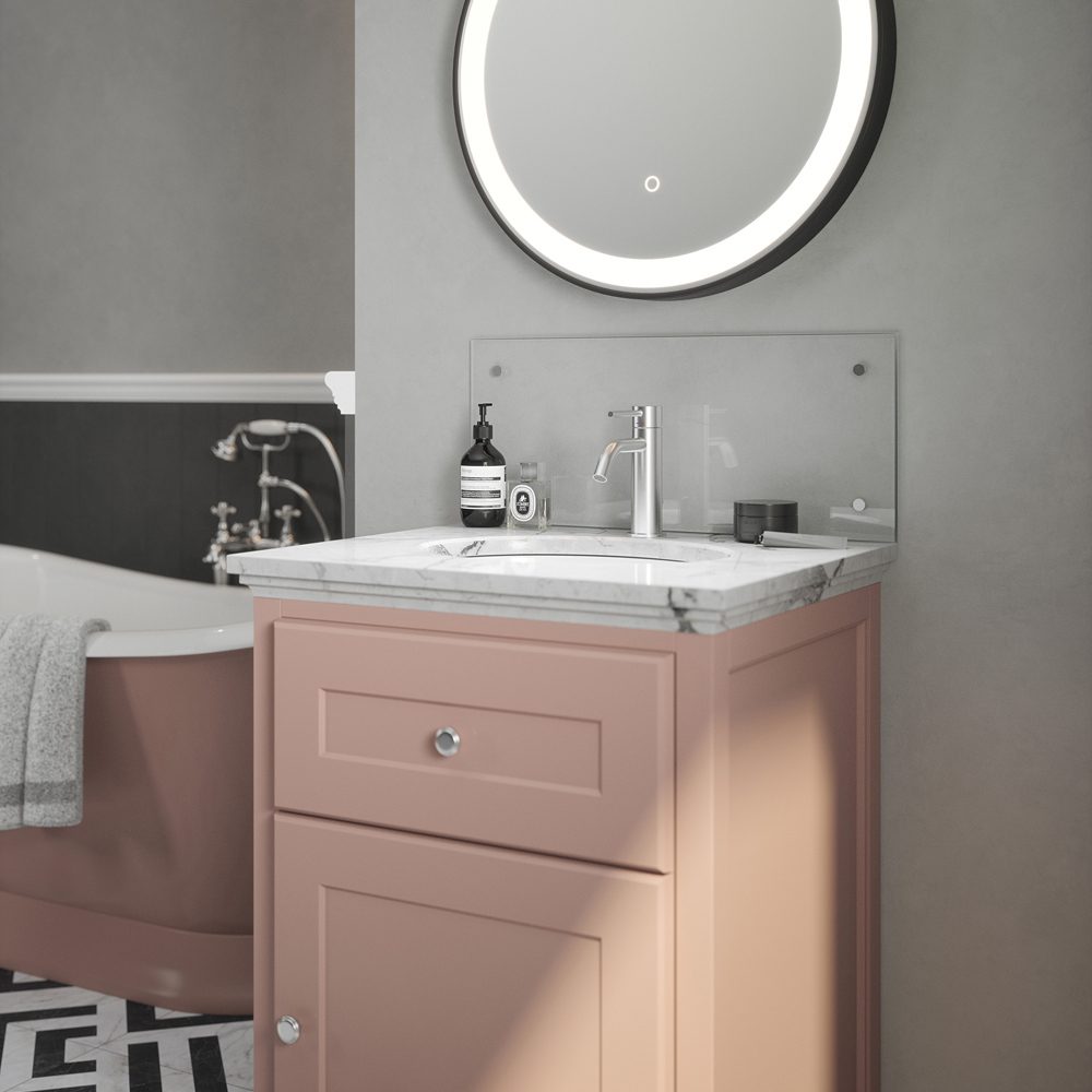 Splashback 0.4cm Thick Charcoal Bathroom Glass with Brushed Chrome Caps 25 x 60cm Image 2