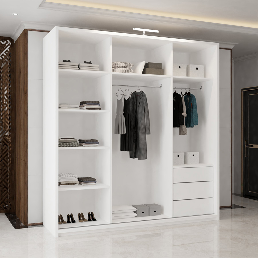 M N Furniture Modern 2 Door White Mirrored Sliding Wardrobe 200cm Image 4