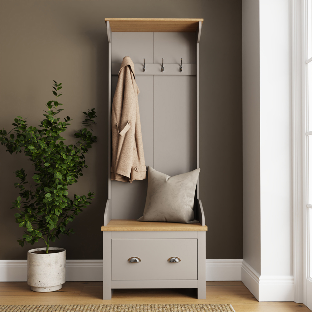 GFW Lancaster Single Drawer Grey Hallway Storage Unit with Hooks Image 3