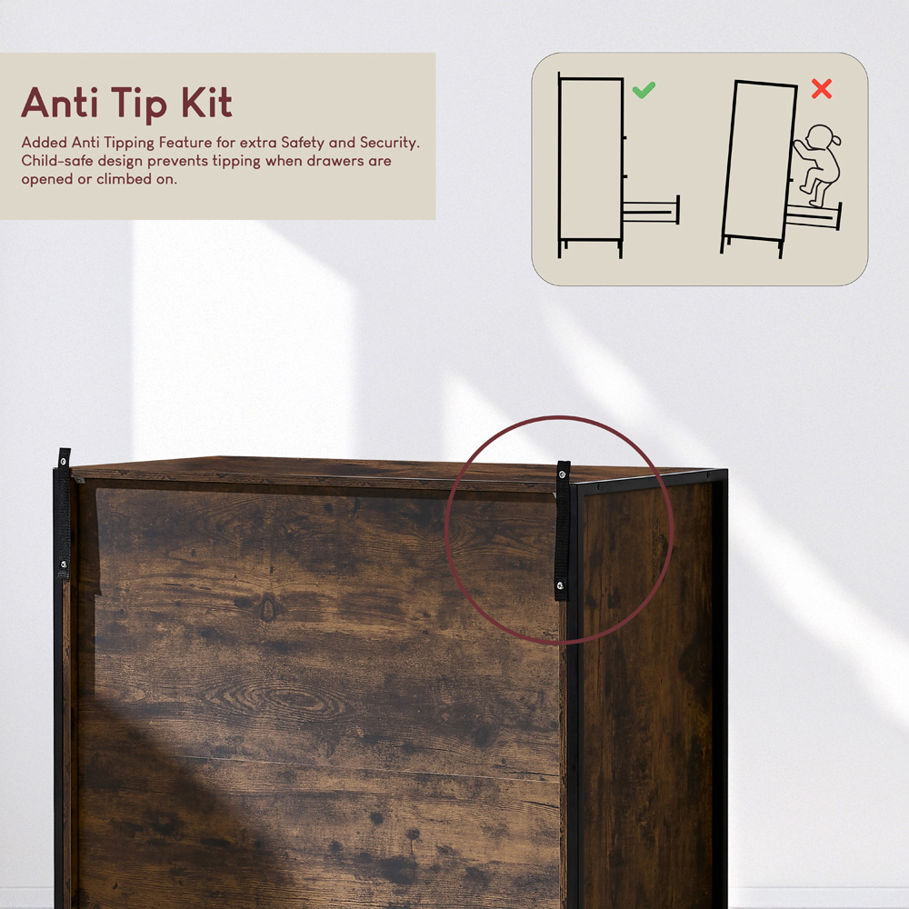 Vida Designs Brooklyn 4 Drawer Dark Wood Rustic Metal Frame Chest of Drawers Image 7