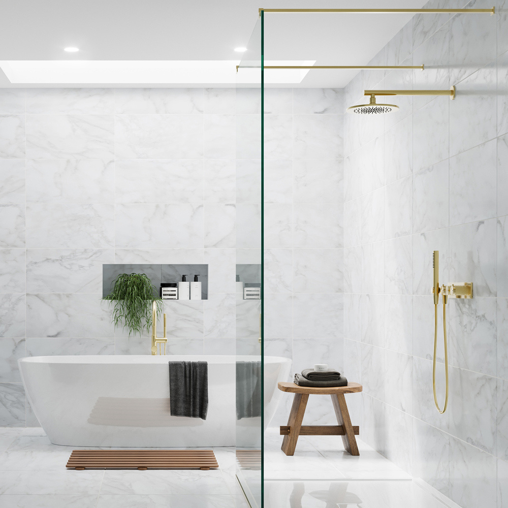 Johnson Tiles Bianco Taupe Marble Satin Rectified Tile Sample 600 x 300mm Image 5