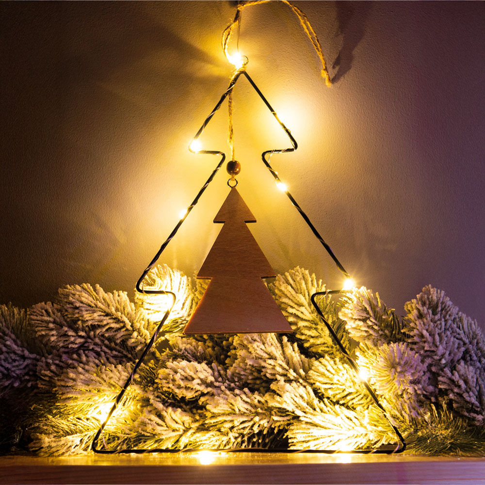 St Helens LED Metal Christmas Tree Decoration with Wooden Centre Image 5