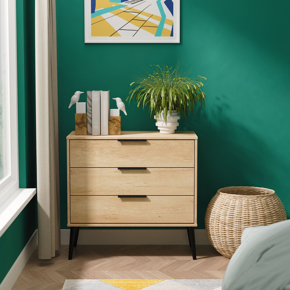 Crowndale Hong Kong 3 Drawer Nebraska Oak Chest of Drawers Ready Assembled Image 7