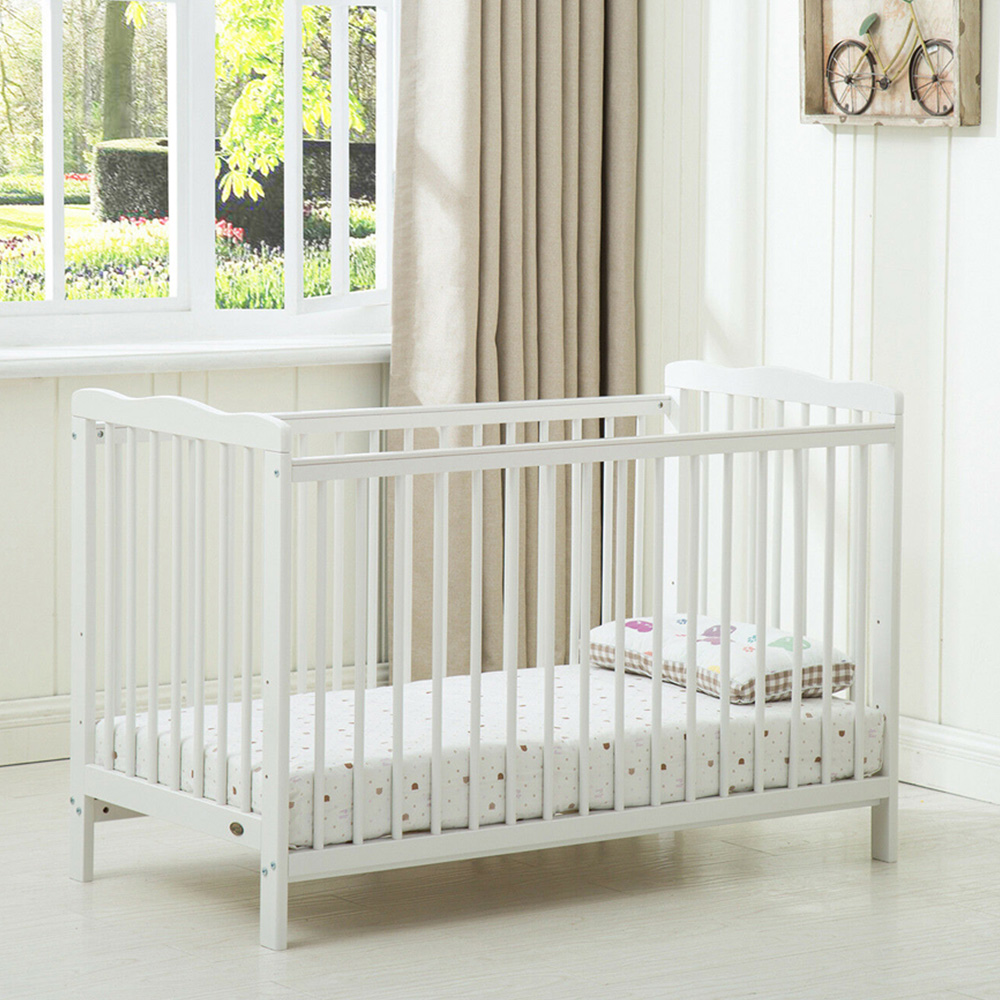 wilko Brooklyn Single Drawer White Height Adjustable Wooden Baby Cot Crib Image 5