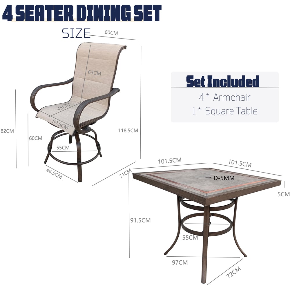 Furniture One 4 Seater Teslin Swivel Chair Aluminium Garden Dining Set Image 6