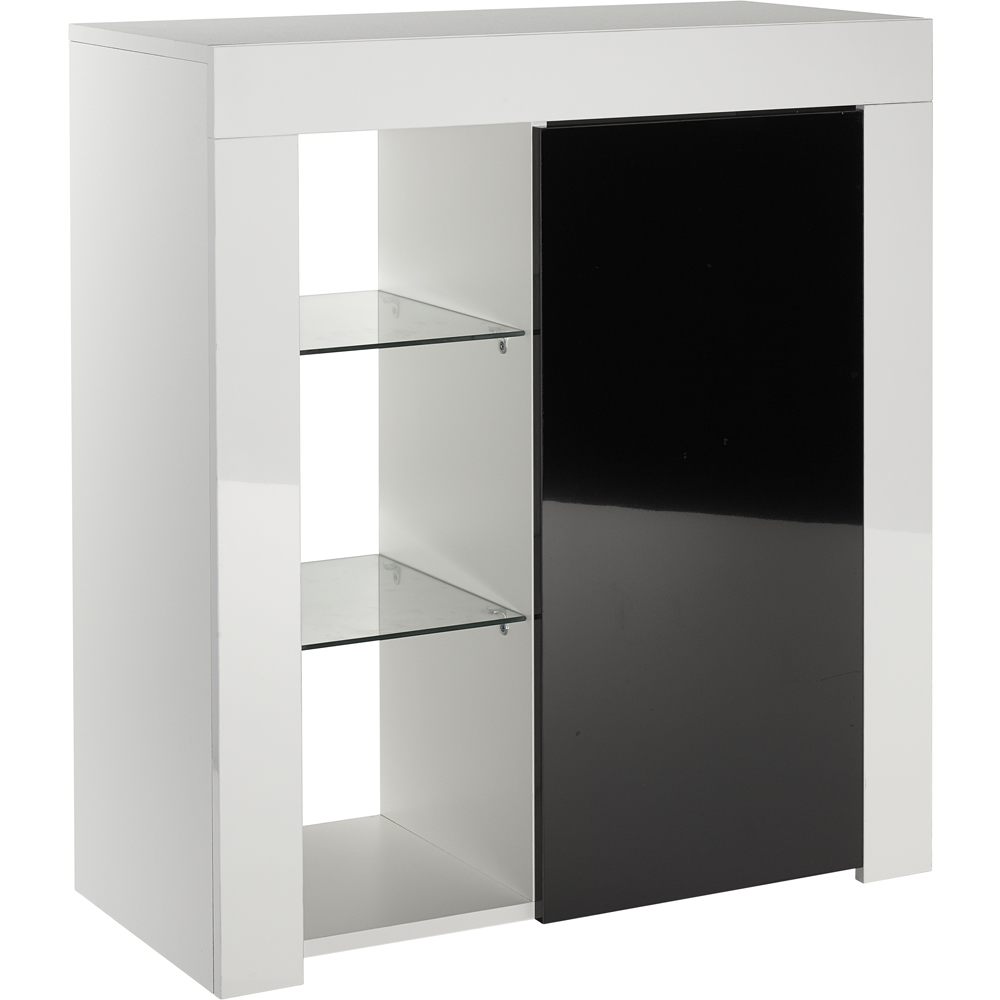 MMT Furniture Designs Single Door 3 Shelf Matt Gloss White and Black Modern Sideboard with LED Image 2