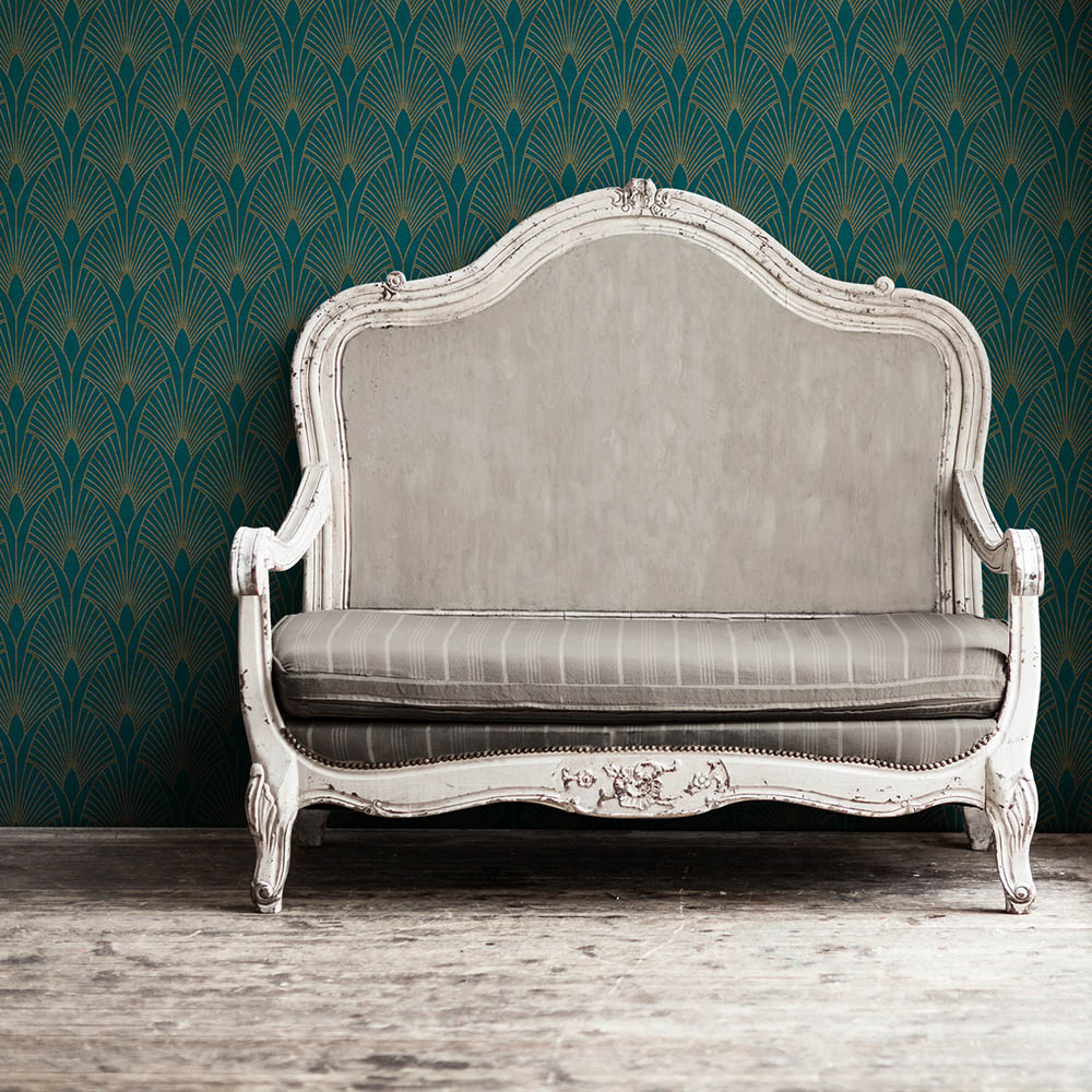 A.S Creation Art Deco Teal and Gold Non-Woven Wallpaper Image 2