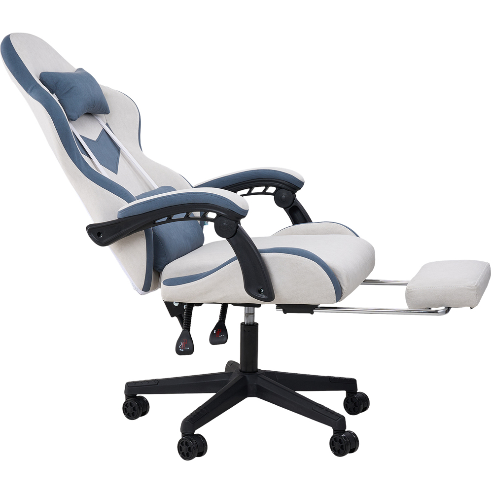 Living and Home Grey and Blue Fabric Gaming Chair with Footrest Image 5