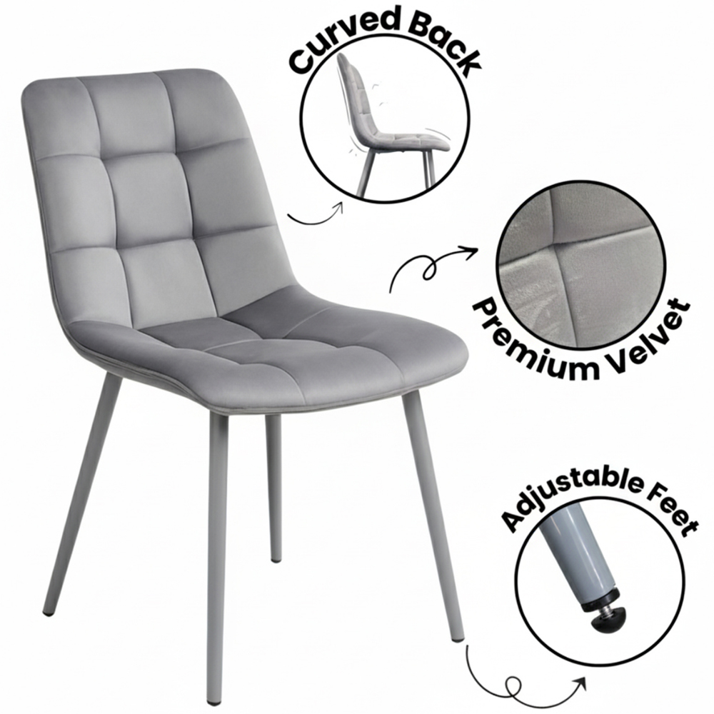 Portland 4 Seater Velvet Dining Set Oak Effect and Grey Image 6