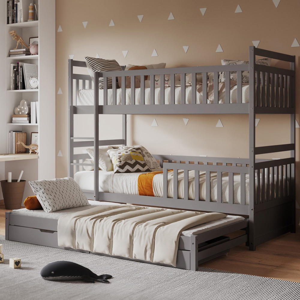 Flair Elvis Grey 2 Drawer Wooden Bunk Bed with Trundle Image 1