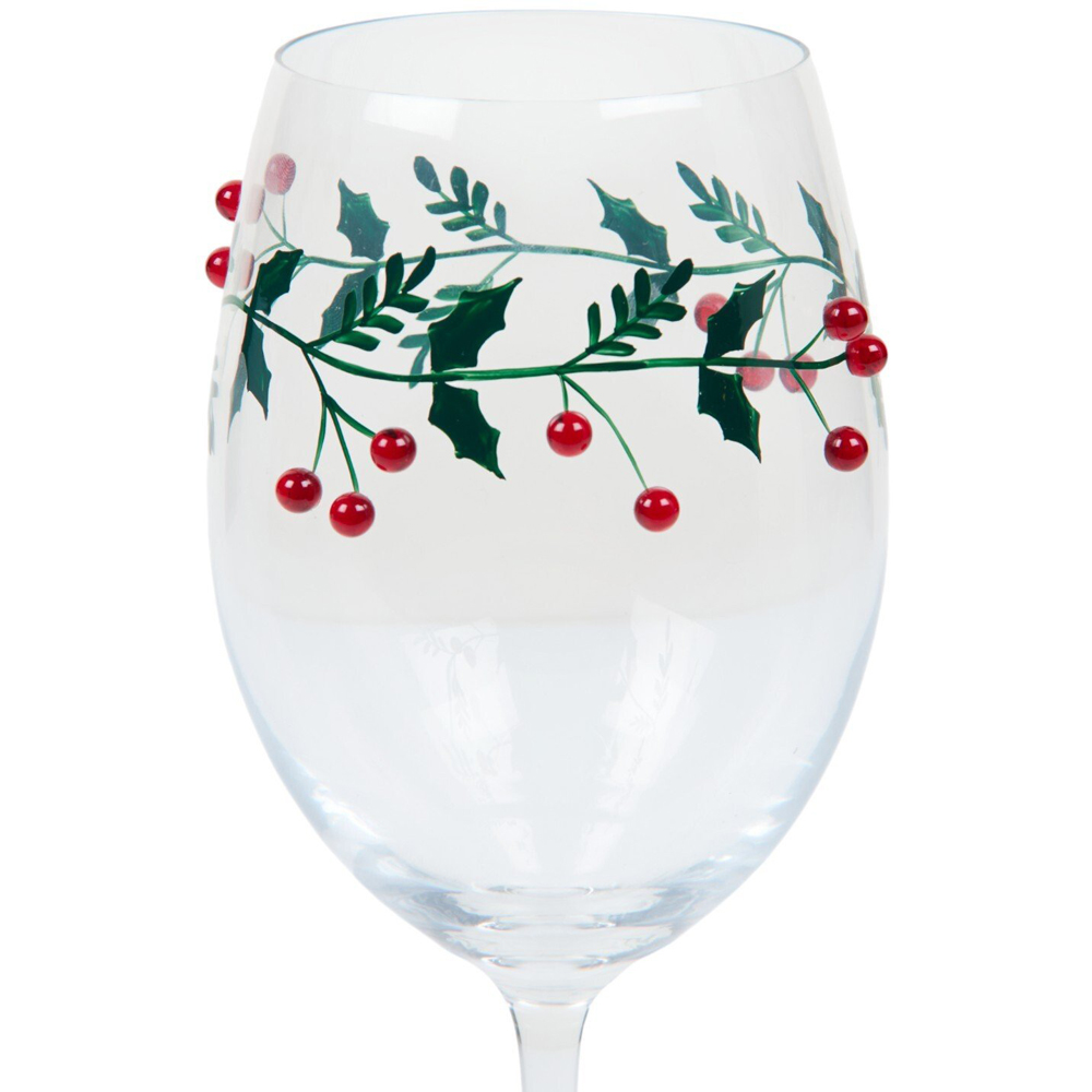 Wine Glass with Mistletoe Decoration Clear Image 3