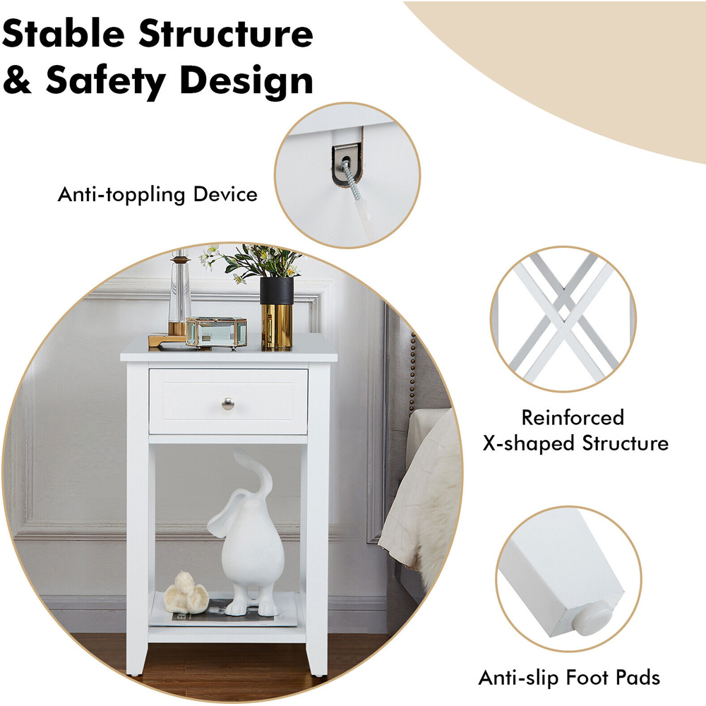 Costway Single Drawer Single Shelf White Modern X-Design Bedside Table Image 6