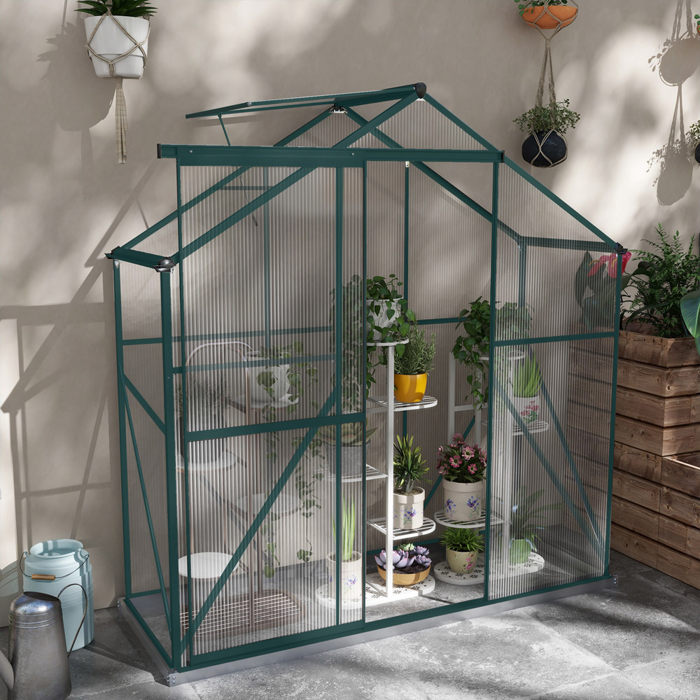 Outsunny Green Aluminium Polycarbonate 6 x 2.5ft Greenhouse Image 2