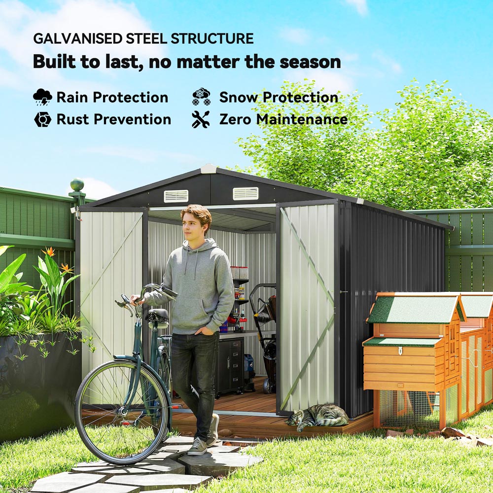 Outsunny 12 x 8ft Dark Grey Apex Garden Shed Image 6