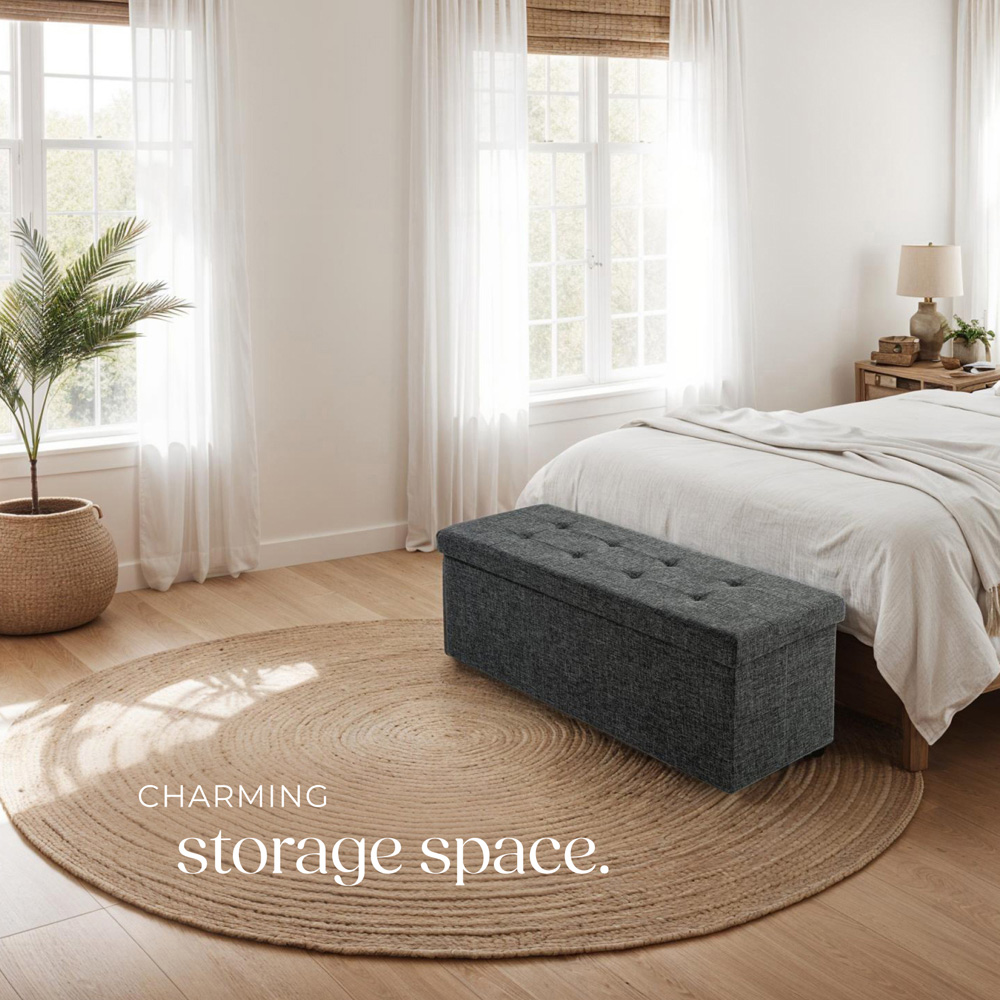 tectake Dark Grey Foldable Padded Stool with Storage Image 3