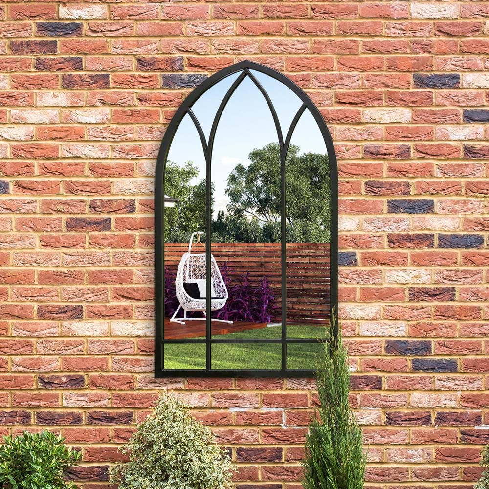 MirrorOutlet The Arcus Black Framed Arched Garden Wall Mirror 83 x 48cm Image 7