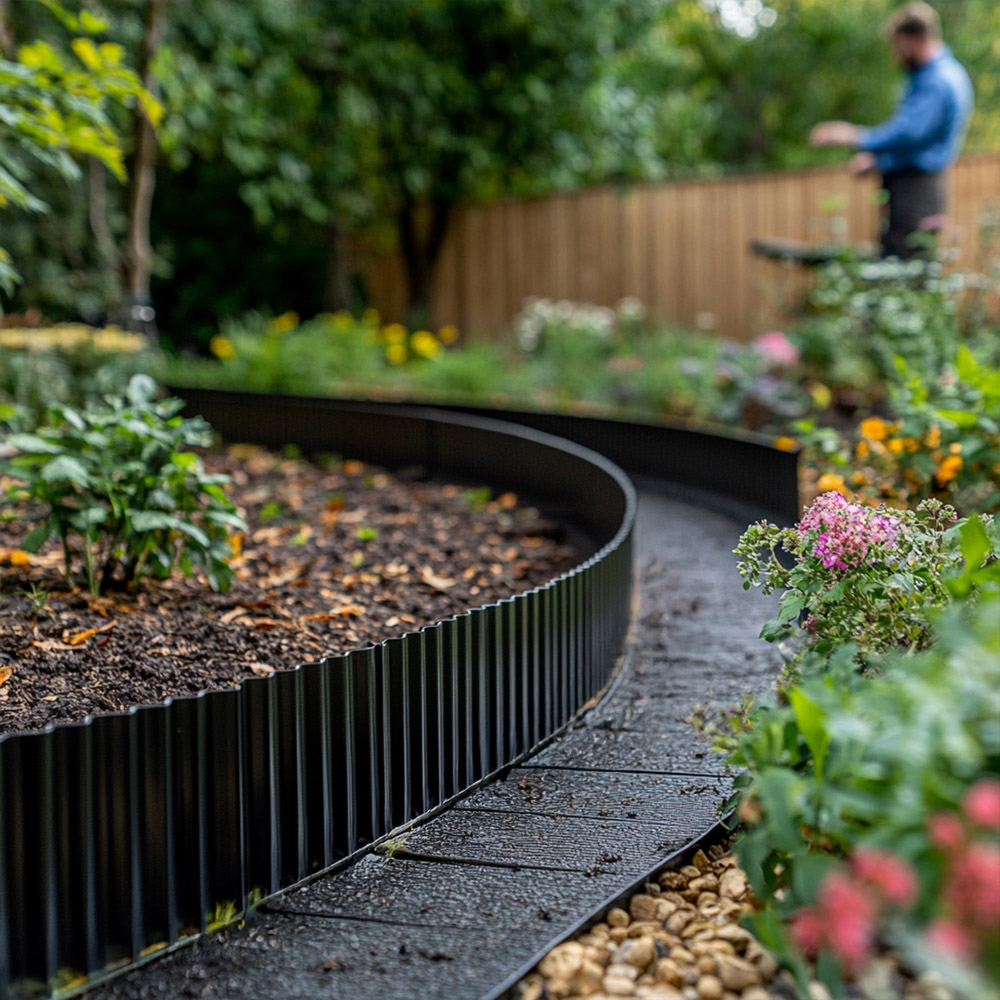 Nicoman Black Corrugated Metal Lawn Edging Garden Border Roll 5m Image 2