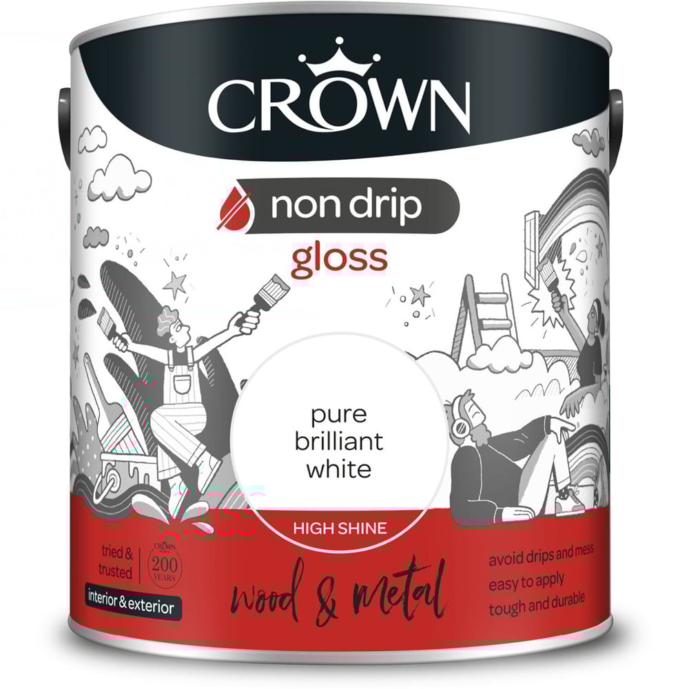Crown Non Drip Gloss Wood and Metal Paint Pure Brilliant White 2.5L Image 2
