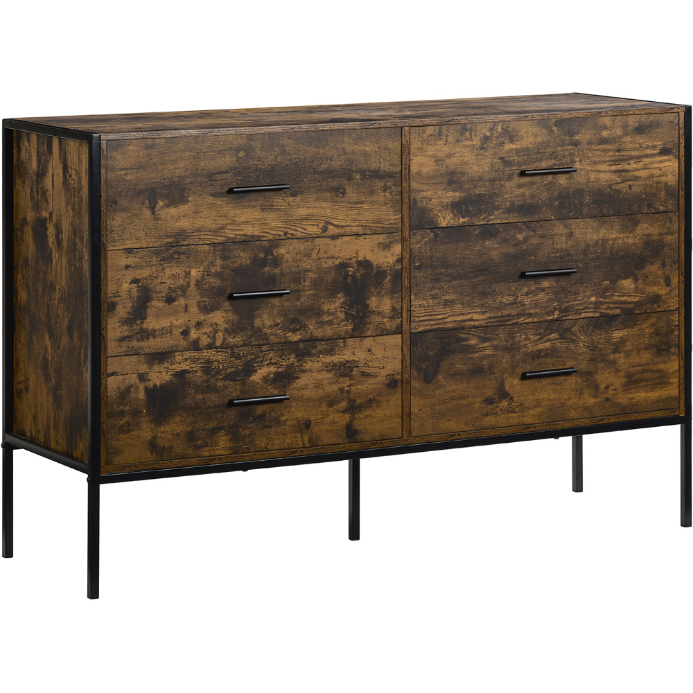 Vida Designs Brooklyn 6 Drawer Dark Wood Rustic Metal Frame Chest of Drawers Image 2