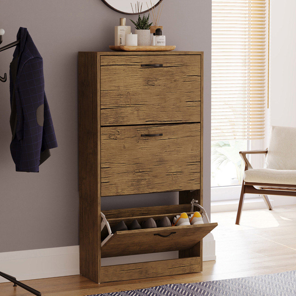 Vida Designs 3 Drawer Antique Brown Shoe Cabinet Image 4