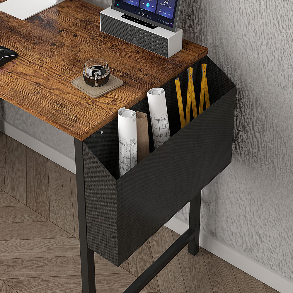 Lotus 2 Adjustable Shelve L Shaped Corner Computer Desk Distressed Black Image 3