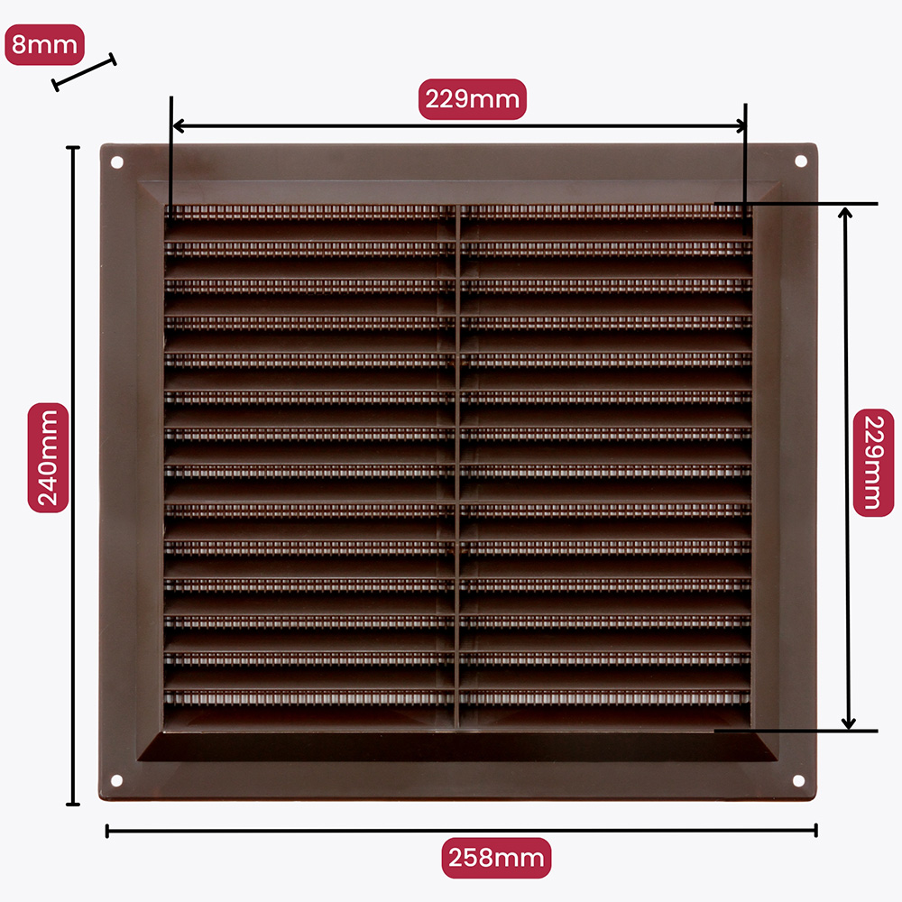 Select Brown Louvre Air Vent with Flyscreen Cover 9 x 9 inch Image 4