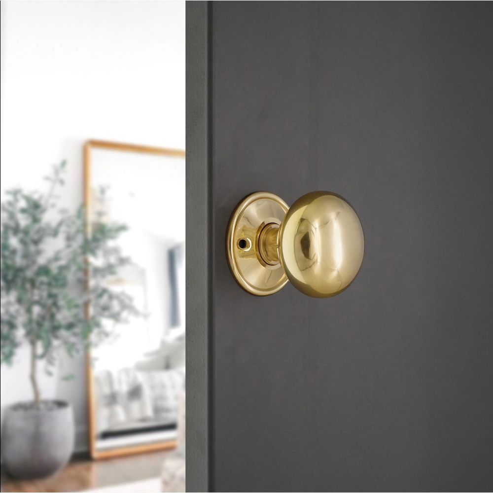 Spira Brass Polished Brass Cottage Large 50mm Rim and Mortice Door Knob 2 Pack Image 2