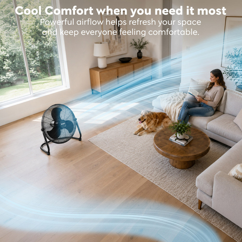 Air Pro Black 3 Speed Powerful Air Cooling and Circulating Floor Fan 20 inch Image 3