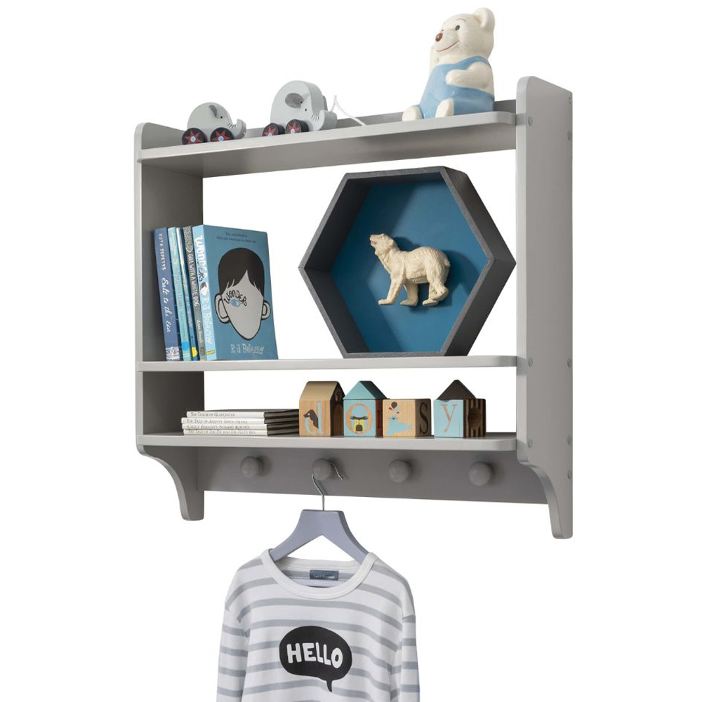 Noa and Nani Hege 3 Shelf 4 Hook Silk Grey Wall Mounted Storage Unit Image 3