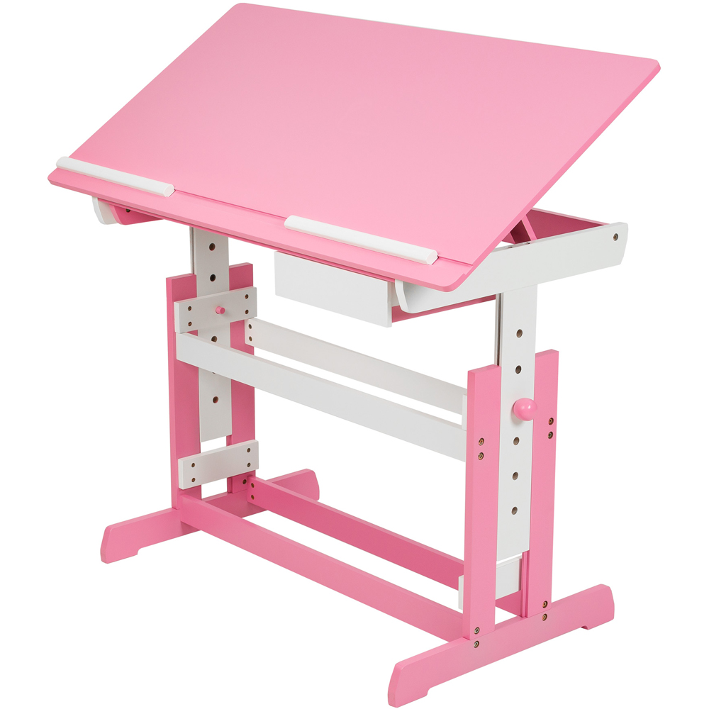tectake Pink Wooden Writing Desk with Drawer Image 2