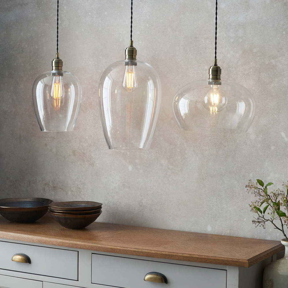 Merano Livorno Clear Glass Antique Brass Plate Large Pendant Ceiling Lamp Image 7