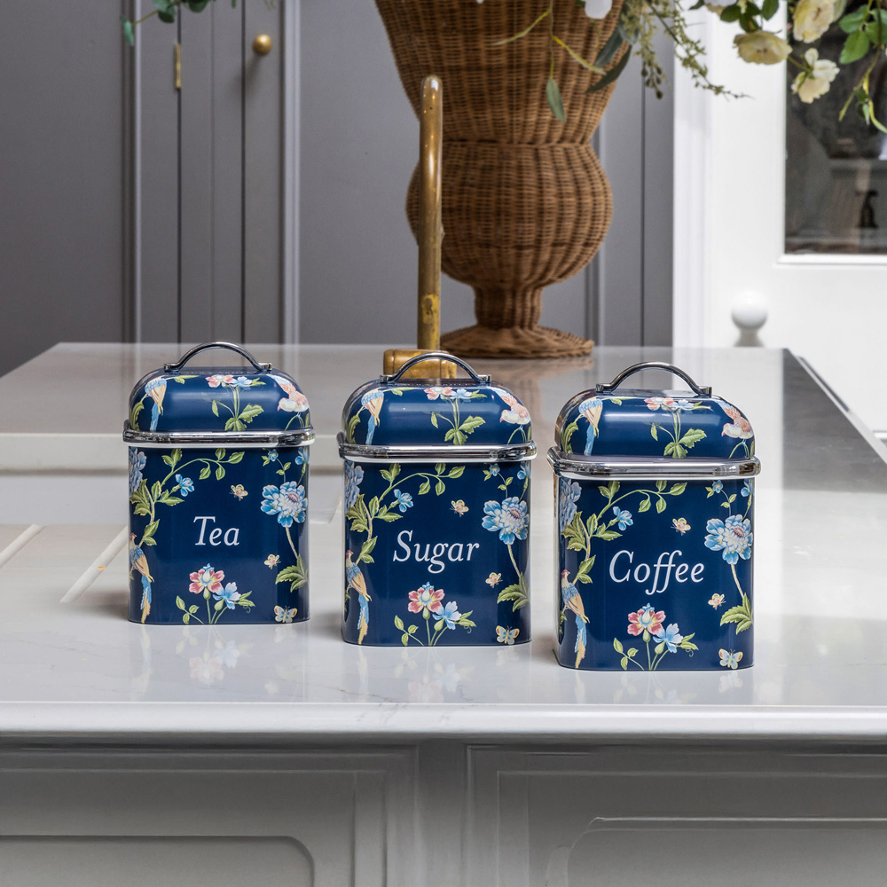 Laura Ashley Navy Floral 3 Piece Kitchen Canister Set Image 3