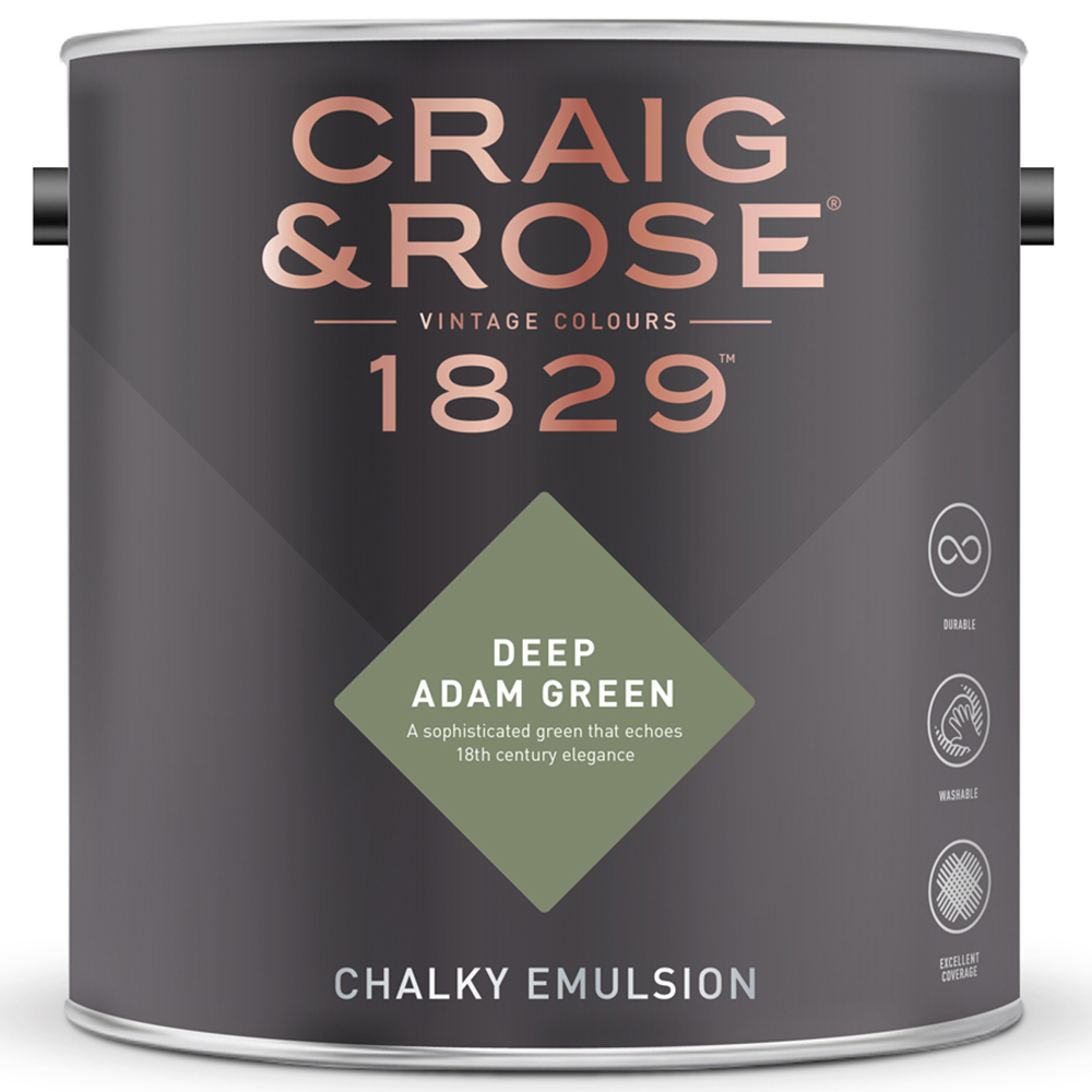 Craig & Rose Walls and Ceilings Deep Adam Green Chalky Emulsion Paint 5L Image 2