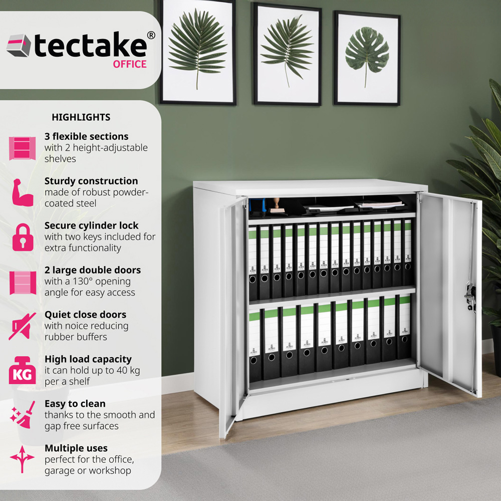 tectake 2 Door 3 Shelf Grey Filing Cabinet Image 4