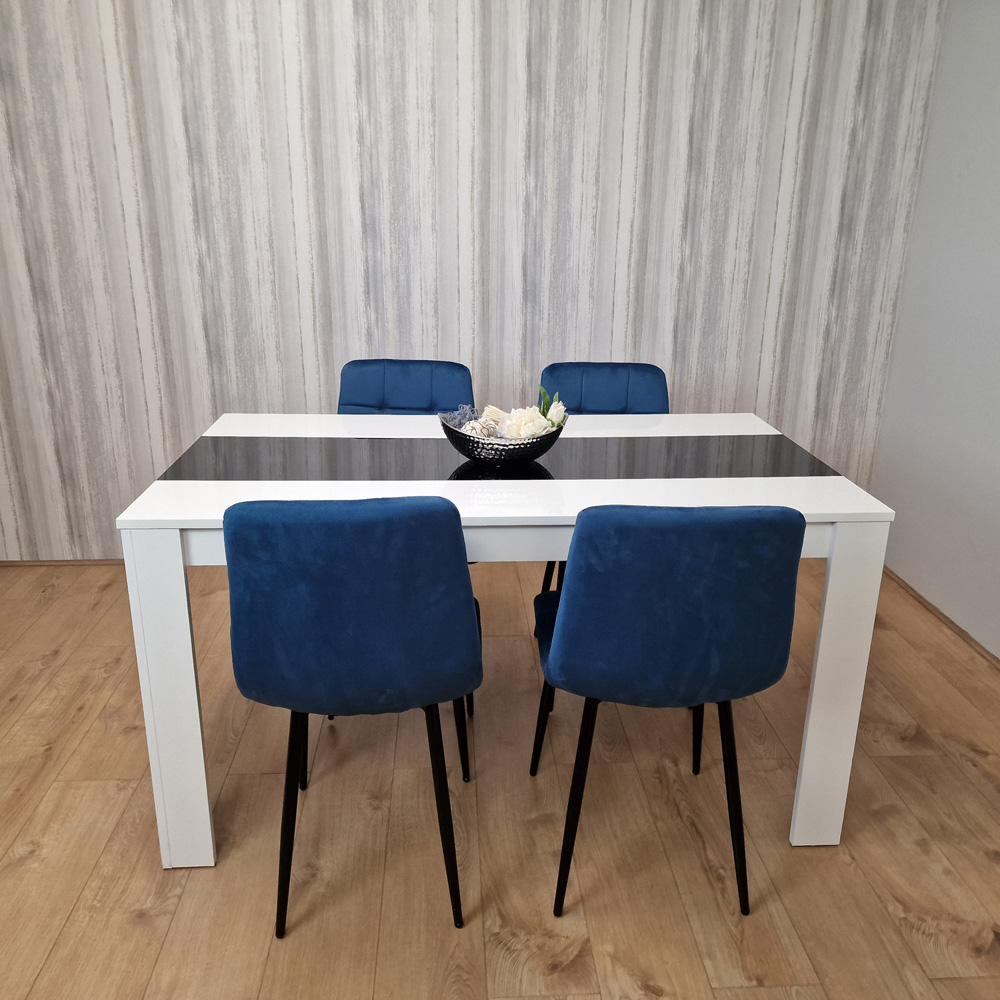 Portland Velvet and Wood 4 Seater Dining Set Blue White and Black Image 3