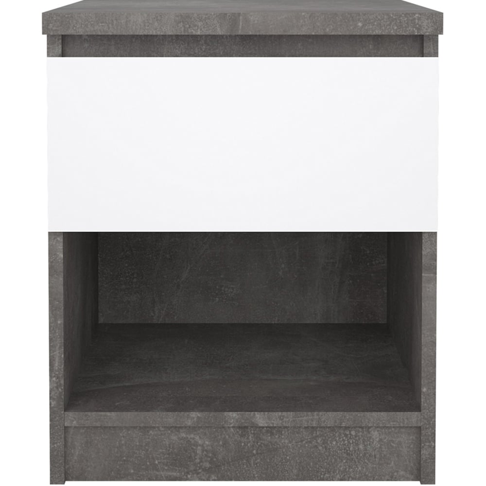 Florence Single Drawer Single Shelf Concrete and White High Gloss Bedside Table Image 5