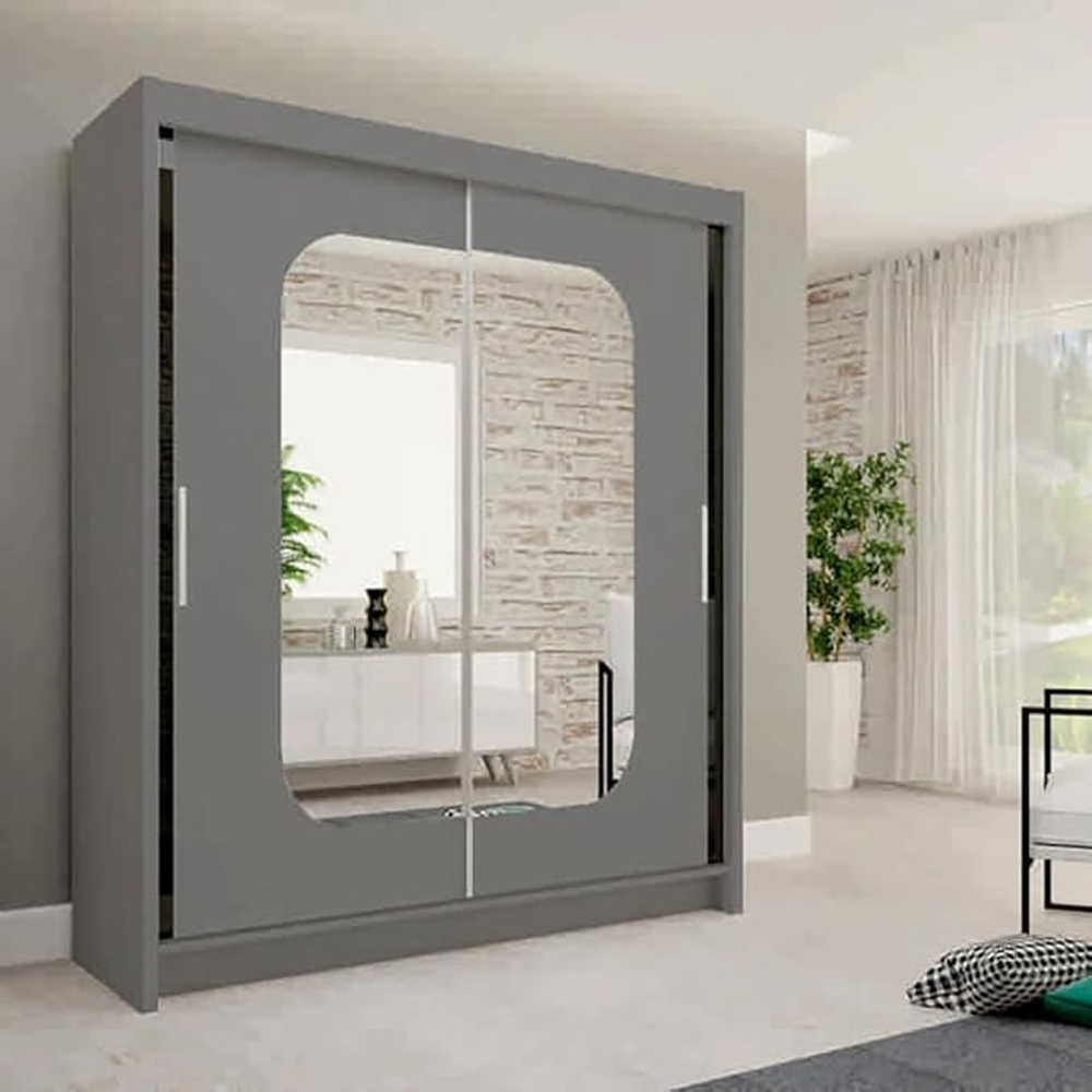 Sliding Wardrobes 4U Marika 2 Door Grey Mirrored Wardrobe 150cm Image 3