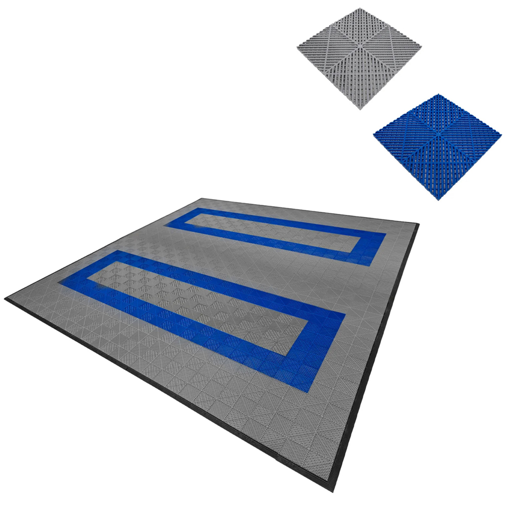 Monstershop 165 Grey and 60 Blue Vented Garage Floor Tiles with Edges Image 3