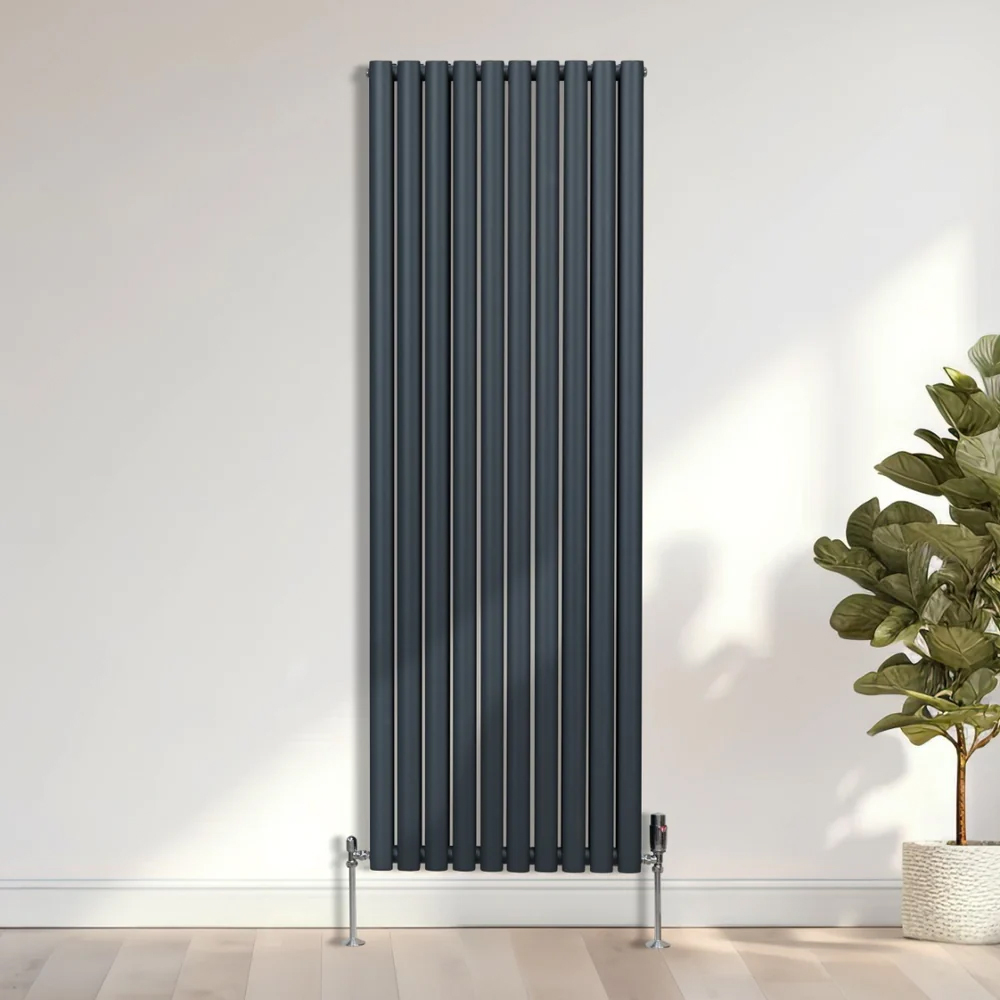 Monster Shop 8026BTU Anthracite Grey Oval Column Radiator and Valves 1800 x 600mm Image 2