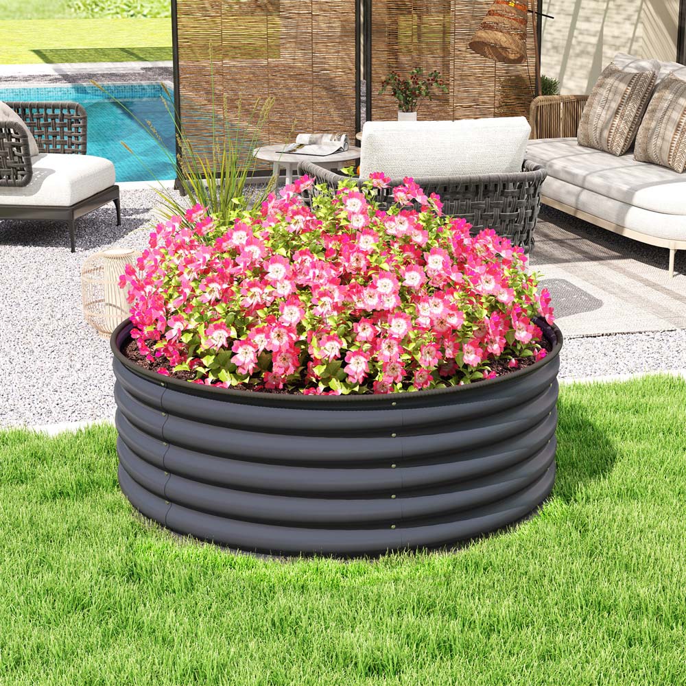 Outsunny Dark Grey Galvanised Planter with Gloves 1.4 x 3.9ft Image 3