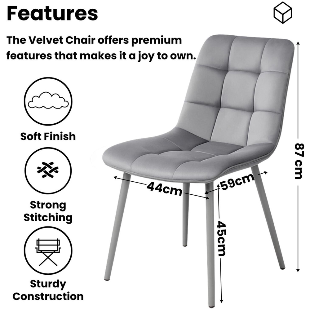 Kosy Koala 4 Seater Wood and Velvet Tufted Dining Set Grey Image 8