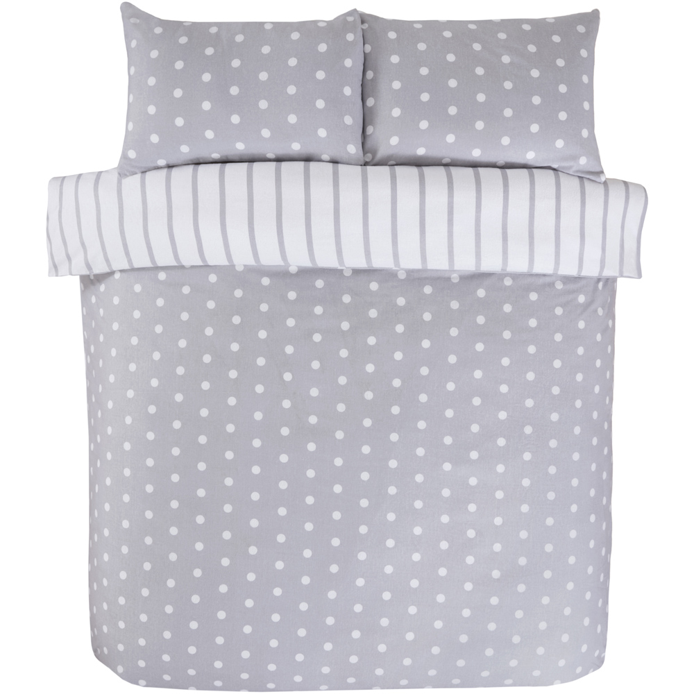 Rapport Home So Soft Spots and Stripes King Size Grey Brushed Microfibre Duvet Set Image 2