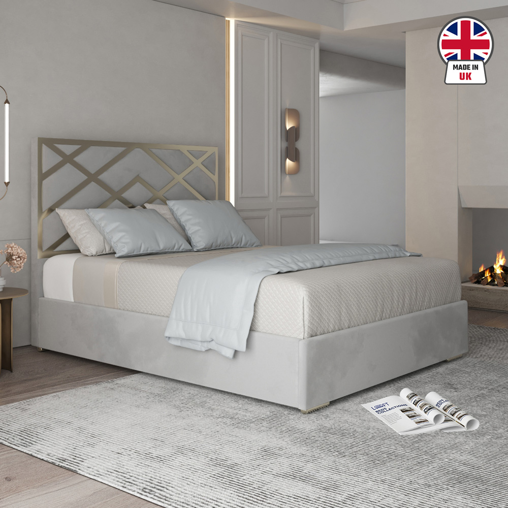Mayfair Grey Small Double Velvet Upholstered Metal Bed Frame with Panelled Headboard Image 6